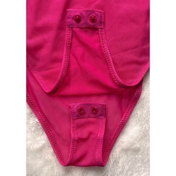 NWT Zara Fuchsia Tulle Semi-Sheer Bodysuit, Size Large - Picture 12 of 15
